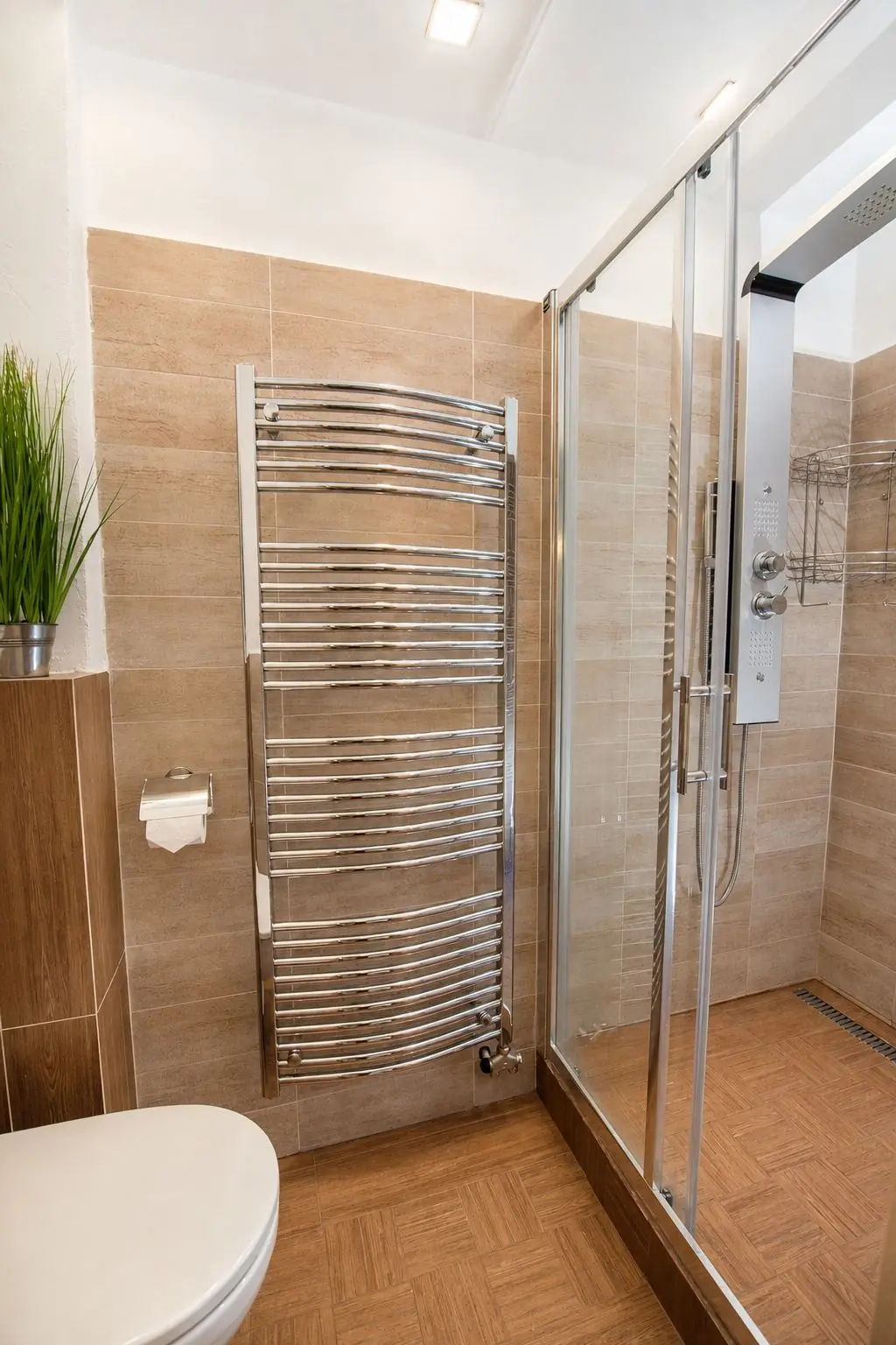 Second bathroom with glass-enclosed shower